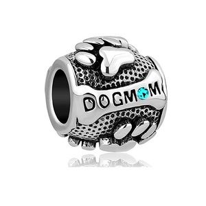 Paws Animal Dog Mom Silver Plated Charms Beads